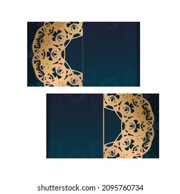 Flyer template with gradient blue color with vintage gold ornaments for your design.