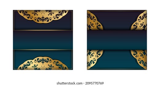 Flugvorlage mit Farbverlauf-blauer Farbe mit abstrakten Goldverzierungen für Ihr Design.