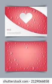 Flyer template with heart and drops on red background. Vector illustration for valentine's day.