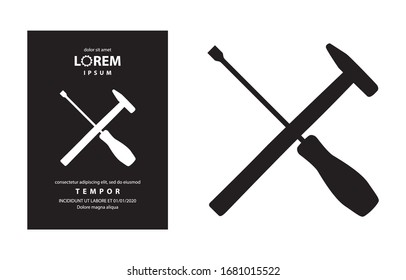 Flyer-Vorlage und Illustration von Kreuzschrauber und Hammer, Vektorillustration