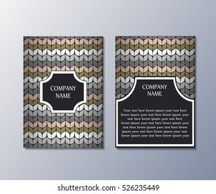 Flyer template with knitting ornament pattern. Greeting card design. Front page and back page. Vector.