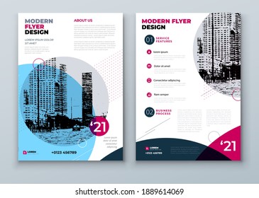 Flyer template layout design. Blue Corporate business flyer mockup. Creative modern vector flier concept with dynamic abstract shapes on background