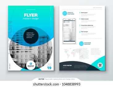 Flyer template layout design. Business flyer, brochure, magazine or flyer mockup in bright colors with circle round shapes. Vector abstract design