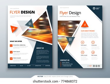 Flyer Template Layout Design. Business Flyer, Brochure, Magazine Or Flier Mockup With Triangular In Bright Colors. Vector