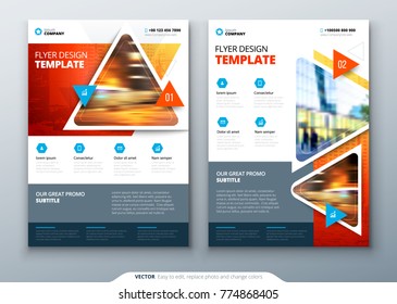 Flyer Template Layout Design. Business Flyer, Brochure, Magazine Or Flier Mockup With Triangular In Bright Colors. Vector