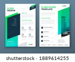Flyer template layout design. Green and Teal Corporate business flyer mockup. Creative modern vector flier concept with dynamic abstract shapes on background