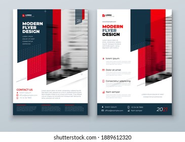 Flyer Template Layout Design. Red Corporate Business Flyer Mockup. Creative Modern Vector Flier Concept With Dynamic Abstract Shapes On Background