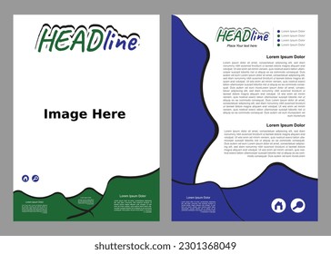 flyer template with mixed colors of blue and green in the shape of a mountain-like curve for the cover template. book cover and report cover. A4 paper format