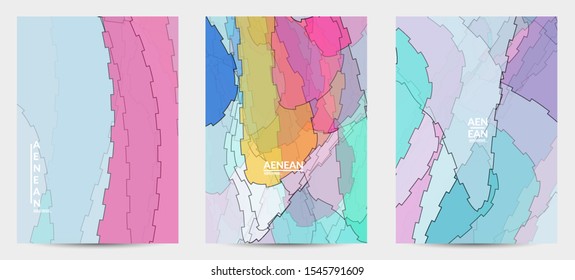 Flyer template with pastel colored  transparent overlapping shapes creating vector mixture of acrylic paint or watercolor effect. Marble texture flat colors simple organic shapes. Nature earth design.
