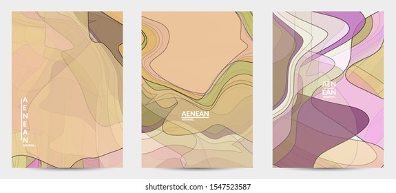 Flyer template with pastel colored  transparent overlapping shapes creating vector mixture of acrylic paint or watercolor effect. Marble texture flat colors simple organic shapes. Nature earth design.