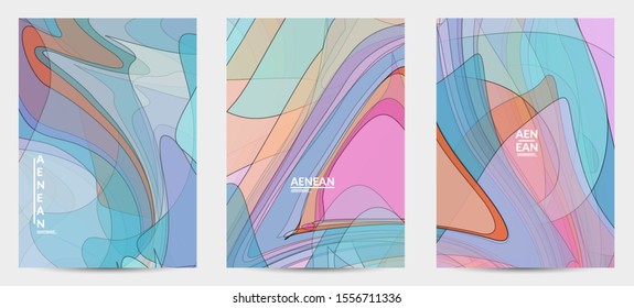 Flyer template with pastel colored  transparent overlapping shapes creating vector mixture of acrylic paint or watercolor effect. Marble texture flat colors simple organic shapes. Nature earth design.