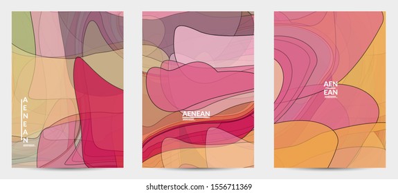 Flyer template with pastel colored  transparent overlapping shapes creating vector mixture of acrylic paint or watercolor effect. Marble texture flat colors simple organic shapes. Nature earth design.