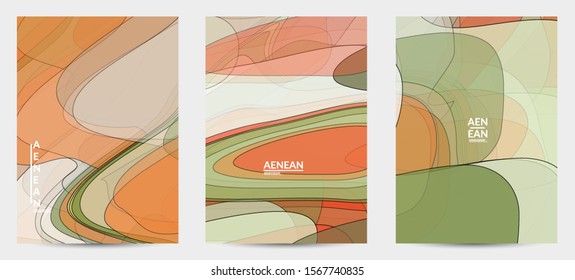 Flyer template with pastel colored  transparent overlapping shapes creating vector mixture of acrylic paint or watercolor effect. Marble texture flat colors simple organic shapes. Nature earth design.
