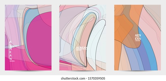 Flyer template with pastel colored  transparent overlapping shapes creating vector mixture of acrylic paint or watercolor effect. Marble texture flat colors simple organic shapes. Nature earth design.