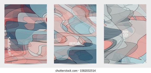Flyer template with pastel colored  transparent overlapping shapes creating vector mixture of acrylic paint or watercolor effect. Marble texture flat colors simple organic shapes. Nature earth design.