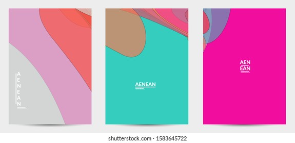 Flyer template with pastel colored  transparent overlapping shapes creating vector mixture of acrylic paint or watercolor effect. Marble texture flat colors simple organic shapes. Nature earth design.
