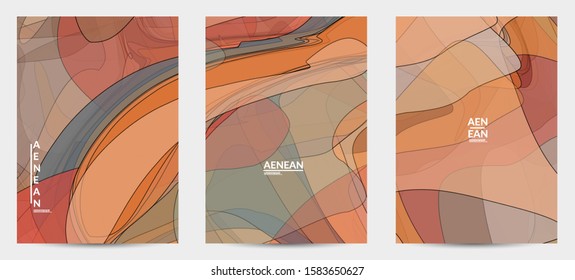 Flyer template with pastel colored  transparent overlapping shapes creating vector mixture of acrylic paint or watercolor effect. Marble texture flat colors simple organic shapes. Nature earth design.