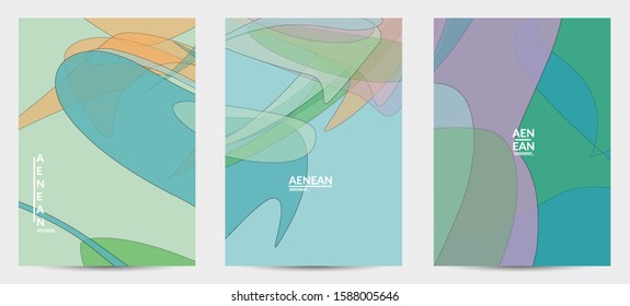 Flyer template with pastel colored  transparent overlapping shapes creating vector mixture of acrylic paint or watercolor effect. Marble texture flat colors simple organic shapes. Nature earth design.