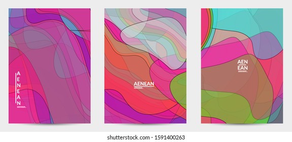 Flyer template with pastel colored  transparent overlapping shapes creating vector mixture of acrylic paint or watercolor effect. Marble texture flat colors simple organic shapes. Nature earth design.
