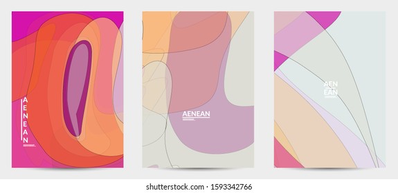 Flyer template with pastel colored  transparent overlapping shapes creating vector mixture of acrylic paint or watercolor effect. Marble texture flat colors simple organic shapes. Nature earth design.