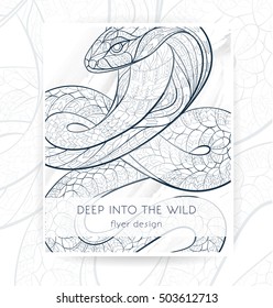 Flyer template with patterned head of the lion. African / indian / totem / tattoo design. It may be used for design of a t-shirt, bag, postcard, a poster, brochure and so on.  