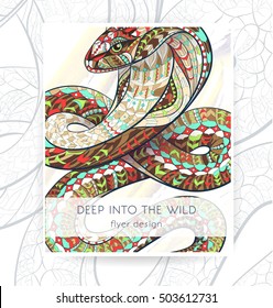Flyer template with patterned head of the lion. African / indian / totem / tattoo design. It may be used for design of a t-shirt, bag, postcard, a poster, brochure and so on.  