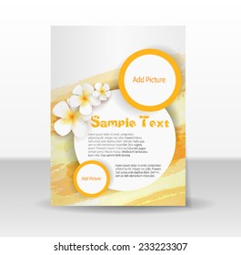 Flyer template with plumeria tropical flowers in yellow colors