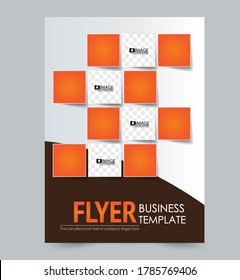 Flyer template. Poster or brochure design for business, education, advertisement, annual report cover. Vector illustration. Orange and brown color.