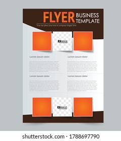 Flyer template. Poster or brochure design for business, education, advertisement, annual report cover. Vector illustration. Orange and brown color.