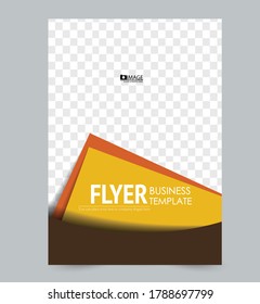 Flugschablone. Poster- oder Broschürendesign für Unternehmen, Bildung, Werbung, Jahresberichte. Vektorgrafik. Orange und braune Farbe.
