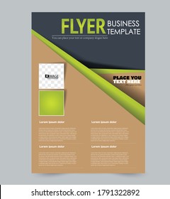 Flyer template. Poster or brochure design for business, education, advertisement, annual report cover. Vector illustration. Green and brown color.