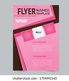 Flyer template. Poster or brochure design for business, education, advertisement, annual report cover. Vector illustration. Pink and brown color.