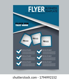 Flyer template. Poster or brochure design for business, education, advertisement, annual report cover. Vector illustration. Blue color.
