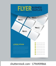 Flyer template. Poster or brochure design for business, education, advertisement, annual report cover. Vector illustration. Blue and green color.
