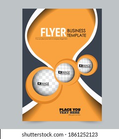 Flyer template. Poster or brochure design for business, education, advertisement, annual report cover. Vector illustration. Orange and gray color.