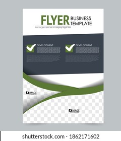 Flyer template. Poster or brochure design for business, education, advertisement, annual report cover. Vector illustration. Green and gray color.