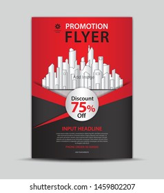 Flyer template for promotion, leaflet design, brochure layout, cover design, annual report cover, modern concept design, red and black background, vector Eps10