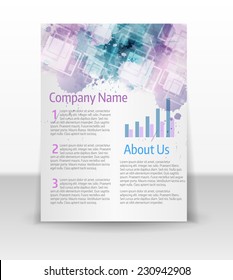Flyer template with purple and blue paint splash design