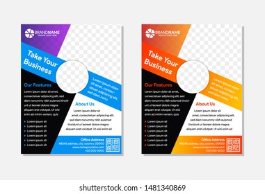 Flyer template for a report in a mosaic style with triangular design elements for a photo. set of modern cover for business or space on top with photos collage. geometric layout
