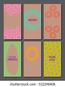 Flyer template set with rustic texture backgrounds in bright colors.  simple geometric elements. 80s style flyers. Vector illustration for your graphic design.