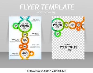 Flyer template  with spiral design in orange and green color