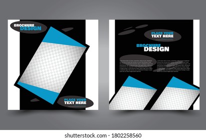 Flyer template. Square brochure design. Social media business promotion poster layout. Simple geometric background. Black and blue color. Vector illustration.