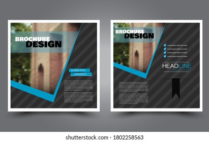 Plantilla de volante. Diseño de folletos cuadrados. Diseño de afiches de promoción de negocios en medios sociales. Fondo geométrico simple. Color negro y azul. Ilustración vectorial.