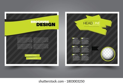 Flugschablone. Quadratisches Broschürendesign. Werbeplakat für Social-Media-Unternehmen. Einfaches geometrisches Hintergrundbild. Schwarz-Grün. Vektorgrafik.