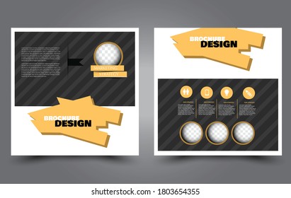 Flyer template. Square brochure design. Social media business promotion poster layout. Simple geometric background. Black and yellow color. Vector illustration.