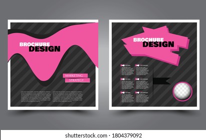 Flugschablone. Quadratisches Broschürendesign. Werbeplakat für Social-Media-Unternehmen. Einfaches geometrisches Hintergrundbild. Schwarz-Rosa-Farbe. Vektorgrafik.
