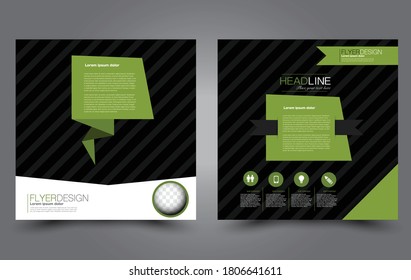 Plantilla de volante. Diseño de folletos cuadrados. Diseño de afiches de promoción de negocios en medios sociales. Fondo geométrico simple. Color negro y verde. Ilustración vectorial.