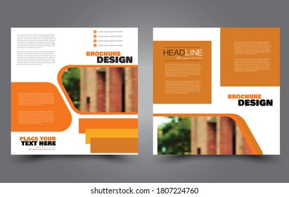 Flyer template. Square brochure design. Social media business promotion poster layout. Simple geometric background. Orange color. Vector illustration.