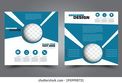 Flyer template. Square brochure design. Social media business promotion poster layout. Simple geometric background. Blue color. Vector illustration.