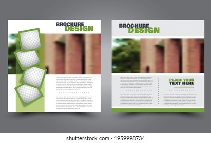 Flyer template. Square brochure design. Social media business promotion poster layout. Simple geometric background. Green color. Vector illustration.